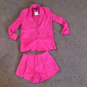 Women's Pink Blazer and Shorts Set